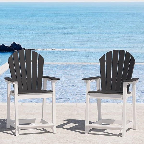 Tall Adirondack Chair Set of 2, Eco-Friendly Recycled Stylish Patio Bar Stools & Heavy Duty Lifeguard Chair - Photo 1