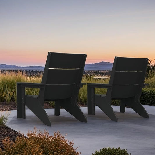 Adirondack Chair, All-Weather HIPS Plastic Outdoor Sitting for Patio, Fire Pit, Garden (Modern Black)