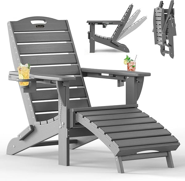 Folding Adirondack Chair with Retractable Ottoman - Photo 1