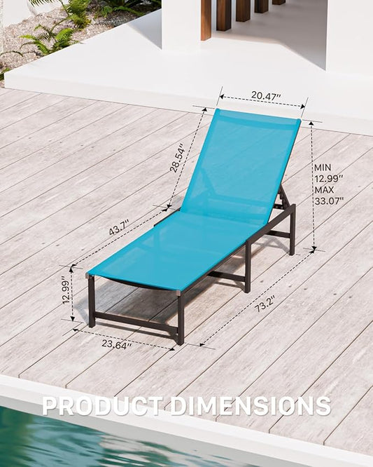 Chaise Lounge Chair Outdoor,Aluminum Patio Lounge Chairs,Lounge Chairs with 5 Adjustable Backrest and Headrest Pillows for Outside Beach,Blue