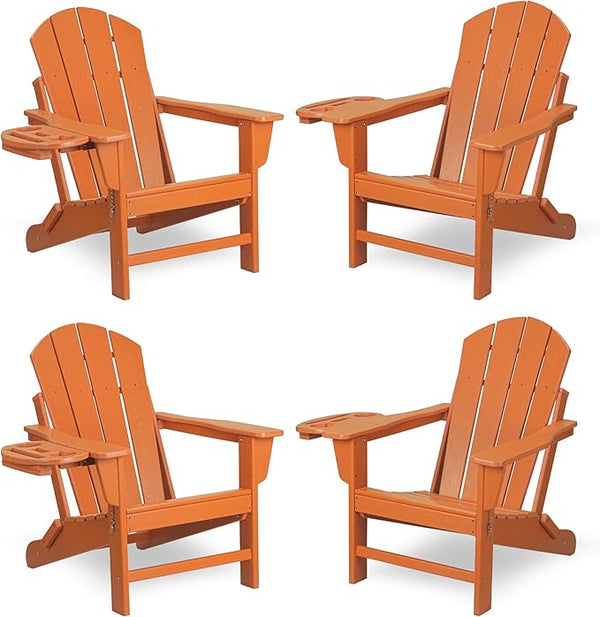 FOOWIN Folding Adirondack Chair Set of 4, HDPE Adirondack Chairs with Cup Holder - Photo 1
