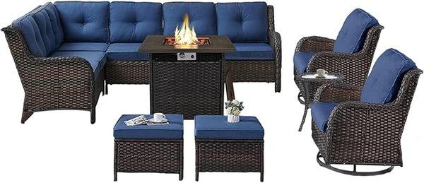 Belord Patio Furniture Set with Fire Pit Table, 8 Piece Wicker Outdoor Furniture Set - Photo 1