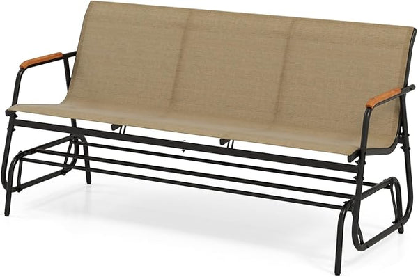 LDAILY Outdoor Glider, 2/3-Person Gliding Bench with Heavy-Duty Metal Frame & Teak Wood Armrests - Photo 1