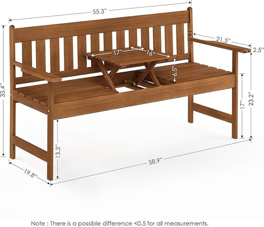 Furinno TIOMAN Outdoor Bench, Occasional Garden Bench with Back, for Patio, Garden, Porch, 22 x 59 x 56, Natural