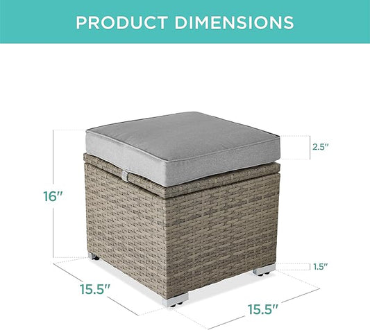 Best Choice Products Set of 2 Wicker Ottomans, Multipurpose Outdoor Furniture for Patio, Backyard, Additional Seating, Footrest, Side Table w/Storage, Removable Cushions - Cement Gray/Taupe