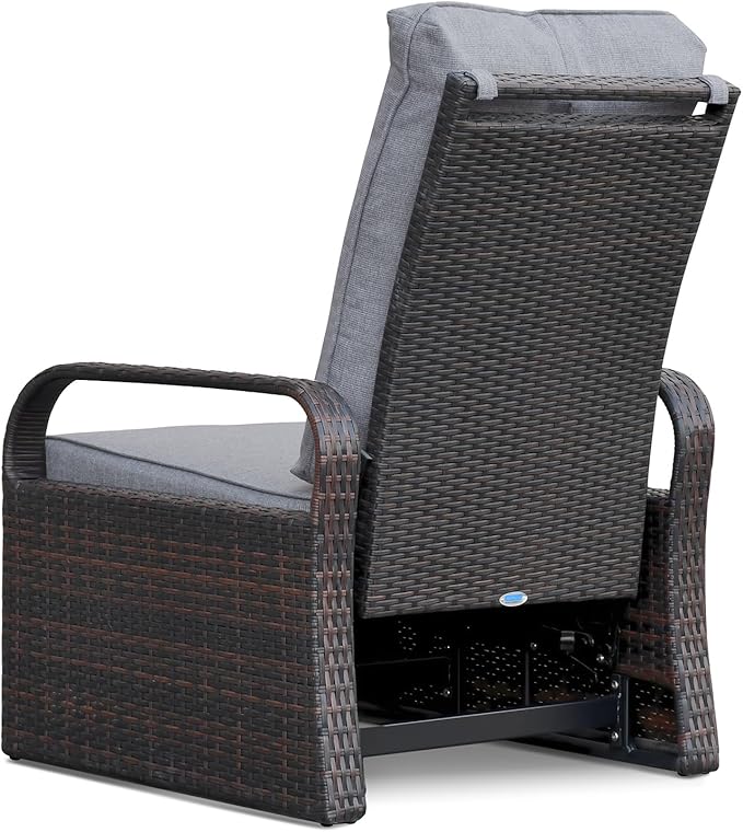 ATR ART TO REAL Outdoor Recliner, Set of 2 Wicker Reclining Chair with Coffee End Side Table, Aluminum Frame Patio Chaise Lounge Chairs with Thicken Cushions (Linen Gray)