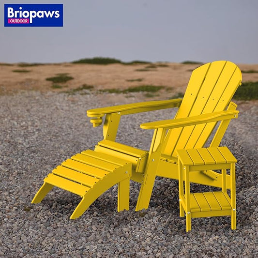 BRIOPAWS Adirondack Ottoman | Folding | HDPE Plastic | Yellow Outdoor Foot Rest | All Weather | Patio Footrest for Adirondack Chair | Foot Stool for Pool Deck Porch | 19.7W x 18.5L x 13H Inch