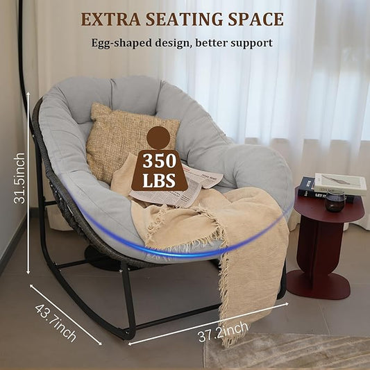 Outdoor Rocking Chair Set of 2, Patio Wicker Egg Chair, Indoor & Outdoor Double Papasan Chair with Padded Cushion, Royal Rattan Rocker for Front Porch, Garden, Patio (Light Grey)