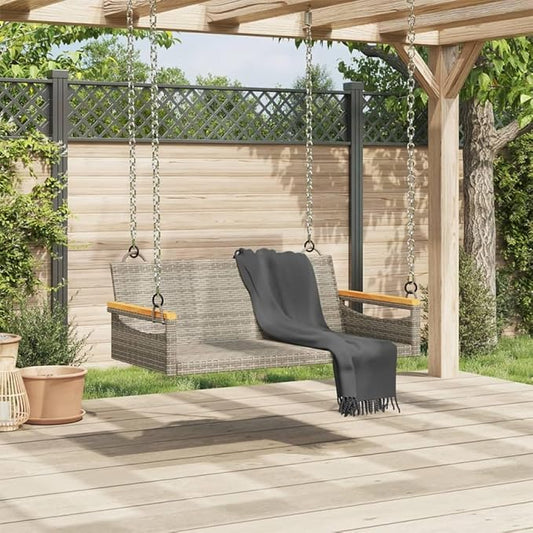 Gray Poly Rattan Swing Bench for Patio, 2-Person Outdoor Seating with Weather-Resistant Design and Easy Maintenance