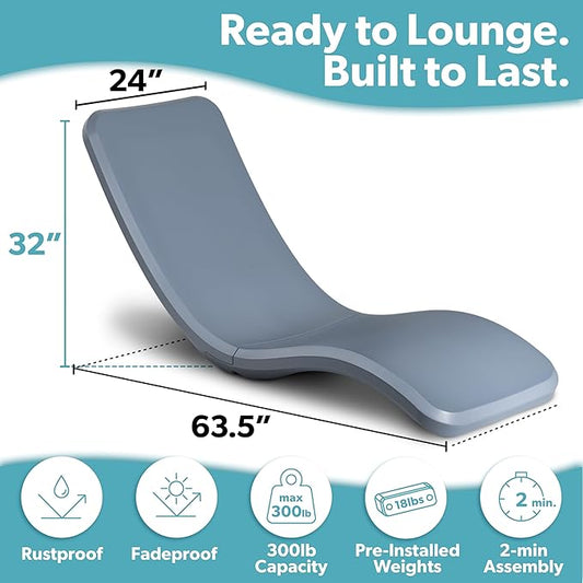 GoSports Coast Modern in Pool Lounge Chair - Waterproof & Weighted Chaise Lounger - Outdoor Pool Furniture for Patio or in Baja Shelf - Stone Blue