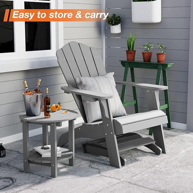 YEFU Adirondack Ottoman Set of 4, Adirondack Foot Rest, Patio Foot Rest, Folding Adirondack Footstool, Weather Resistant for Adirondack Chair, Widely Used for Outdoor, Porch, Backyard, Fire Pits-Gray