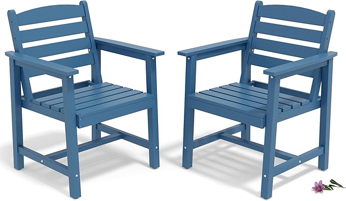 Anbuy Patio HDPE Dining Table Sets, Patio Dining Chairs Set of 2 - HDPE Outdoor Dining Chair for Various Scenes in Outdoor, Dining Room, Garden (Blue)