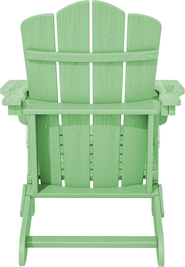 KINGYES Folding Adirondack Chair, HDPE All-Weather Patio Chairs, Wooden Textured Lawn Chair for Poolside, Backyard, Deck, Fire Pit, Light Green