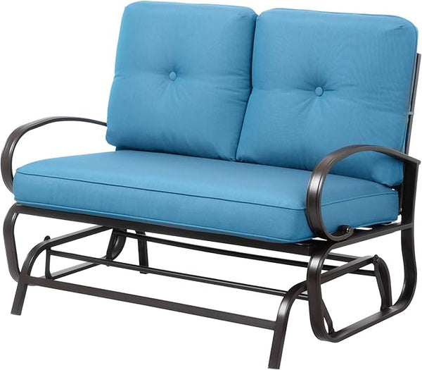 JY QAQA Outdoor Patio Metal Swing Glider Rocking Bench, Garden Loveseat Porch Furniture Glider - Photo 1