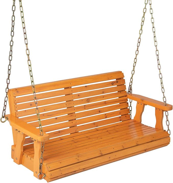 Giantex Wooden Porch Swing 2 Seat - Outdoor Swinging Chairs with Hanging Chains, 600 lbs Weight Capacity - Photo 1