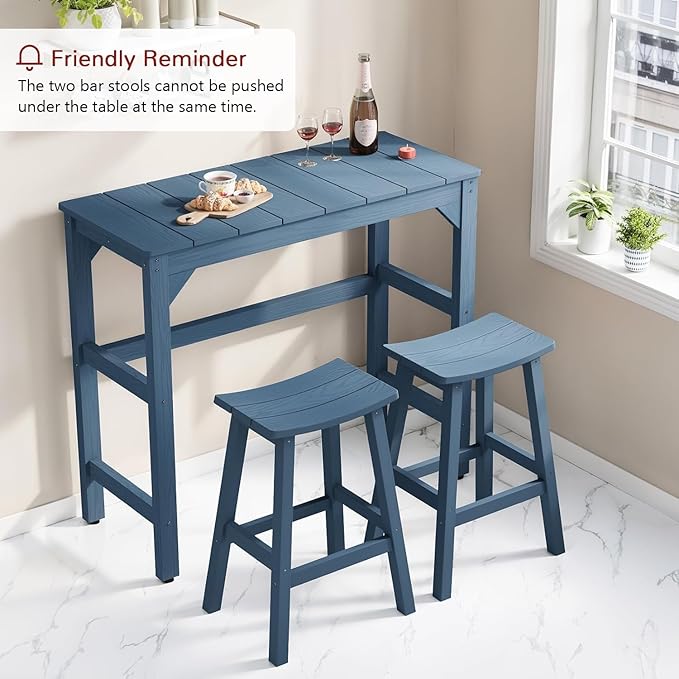 Stoog All-Weather Outdoor Bar Table, Patio Counter Height Bar Tables with Waterproof Top, Never Fade or Rot, for Balcony, Backyard, Porch, and Poolside, Blue