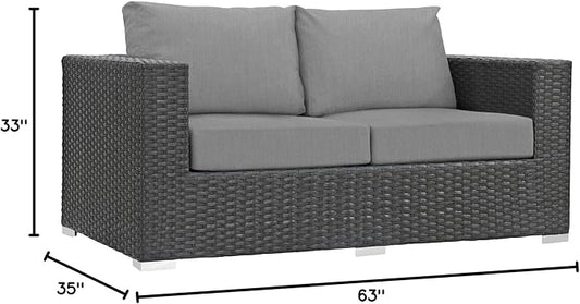 Modway EEI-1851-CHC-GRY Sojourn Wicker Rattan Outdoor Patio Sunbrella Fabric, Loveseat, Canvas Gray