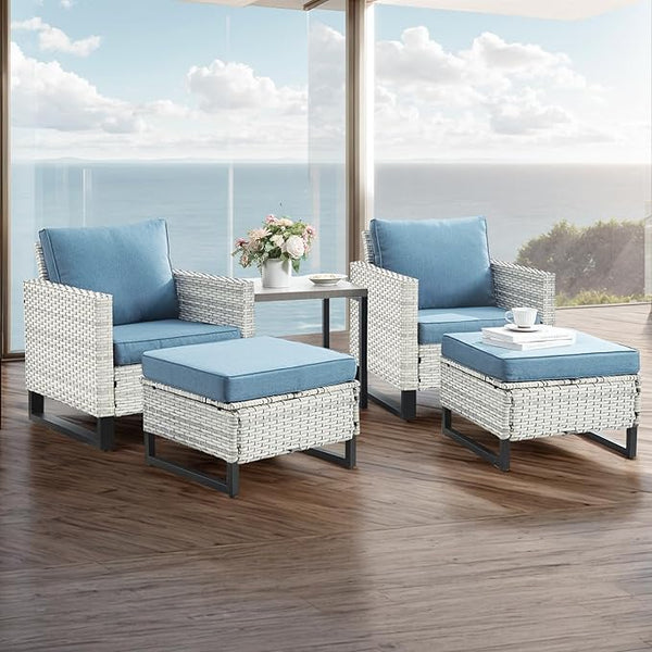 Wicker Outdoor Patio Furniture Set - 5 Piece Patio Conversation Set with 2 Wicker Armrest Chairs - Photo 1