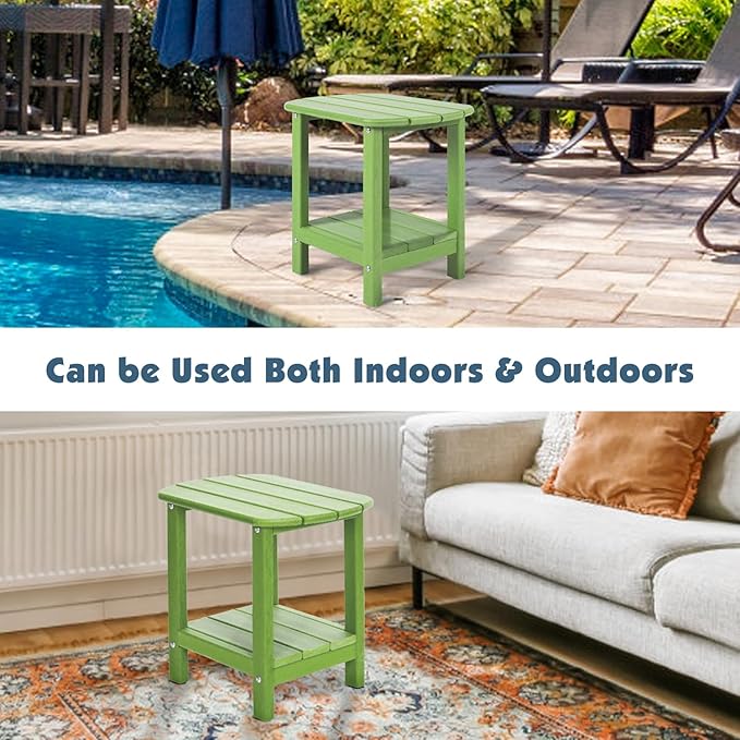 Outdoor Side Table 2 -Tier Adirondack Table HDPE Patio Side Table Weather Resistant End Table Small Outdoor Table (Lime)