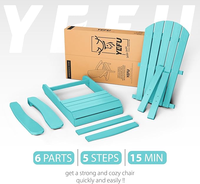 YEFU Adirondack Chairs Set of 6: Plastic Adirondack Chairs - Patio Chairs with Wood Texture - Outdoor Chair HIPS - Lawn Fire Pit Deck Porch Garden Chairs for Adults (Aruba)