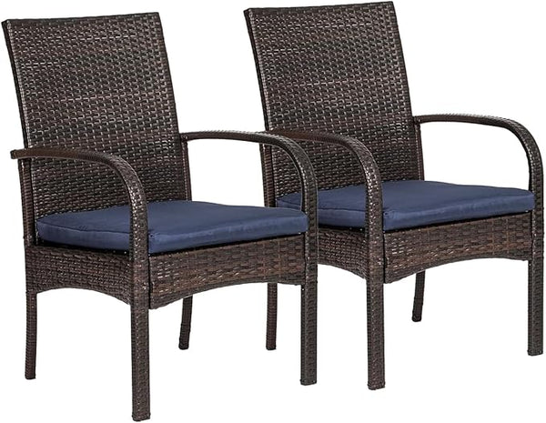 Outdoor Wicker Patio Dining Chairs with Padded Cushions Set of 2: Porch Rattan Chairs Club Chairs with High Back and - Photo 1