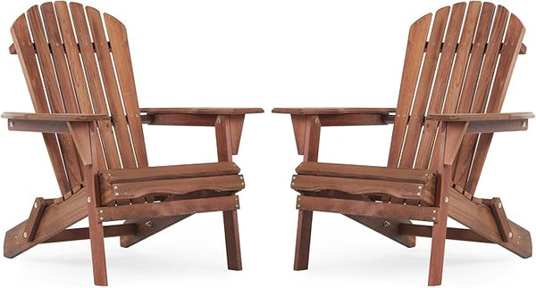 Wooden Folding Adirondack Chair Set of 2, Wood Lounge Patio Chair for Garden Outdoor - Photo 1