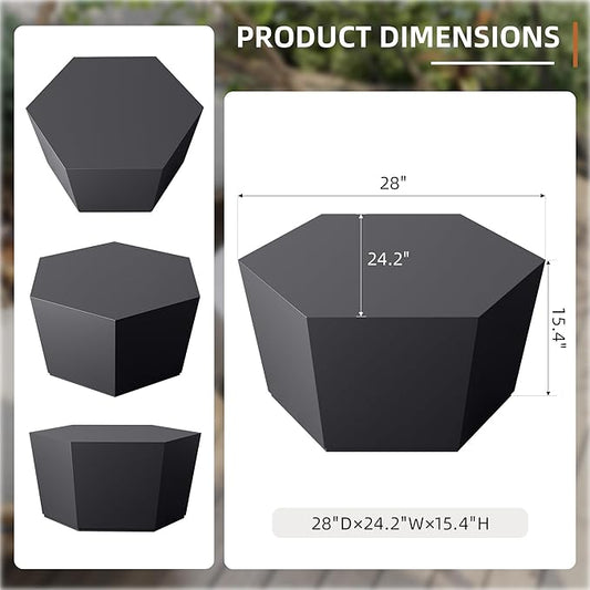 UPHA 28" Hexagon Outdoor Coffee Table, Modern Hollow Concrete Patio Table, Small Minimalist Low Accent Table for Living Room, Balcony, Deck, Backyard, Dark Gray