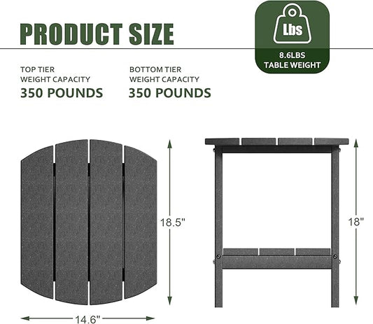 TORVA Patio Adirondack Side Table, Outdoor End Tables All-Weather Resistant HDPE Humidity-Proof Long Time Use for Deck, Lawn,Garden, Porch, Backyard End Table(Gray Color-2 Tier)