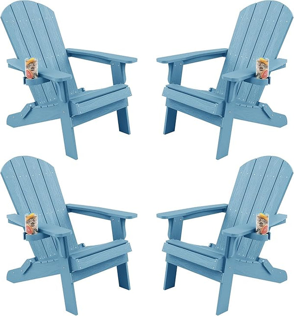 YEFU Adirondack Chair, Foldable Oversized Plastic Adirondack Chair Set of 4 with Cup Holder - Photo 1