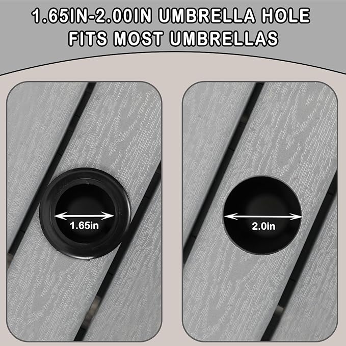 Outdoor Patio Side Table with Umbrella Hole Small Grey Wicker Umbrella Stand Table with 2 Weight Bags for Outside End Storage Coffee Table with Poly Lumber Top for Pool Garden Balcony Deck