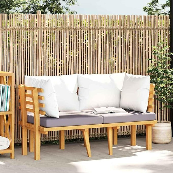 2-Seater Garden Sofa with Dark Grey and White Cushions and Natural Acacia Wood Frame - Photo 1