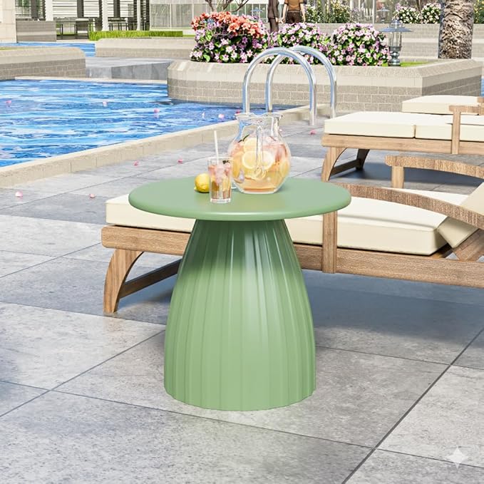 Round Metal Outdoor Patio Side Table, Steel Outdoor Accent Table, Small Patio End Table, for Garden, Pool, Yard, Balcony, Living Room, Deck, Weather Resistant, No Assembly, Green