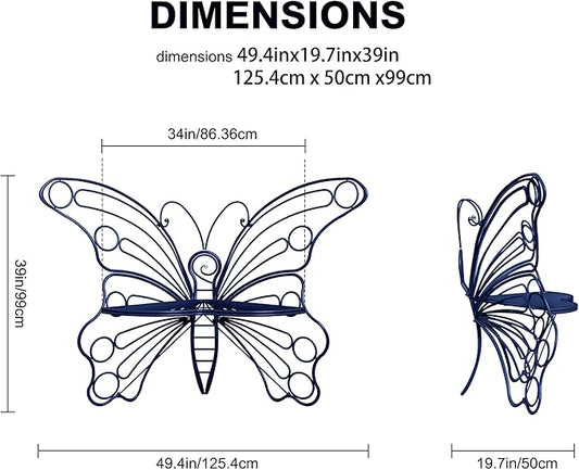 Pink Butterfly Benches Outdoors, Pretty Garden Bench & Cute Metal Outside Bench, Front Porch Benches Outdoor with Sturdy Frame for Lawn Yard Balcony (Navy Blue)