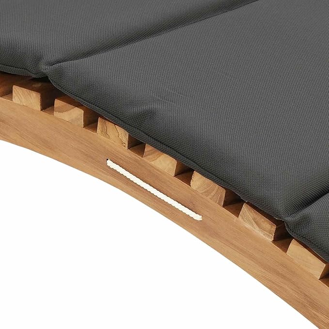 Brown Teak Outdoor Chaise Lounge 77.95x21.65x23.03 in Weather-Resistant Sunlounger with Thick Cushion for Poolside, Patio, Garden Relaxation