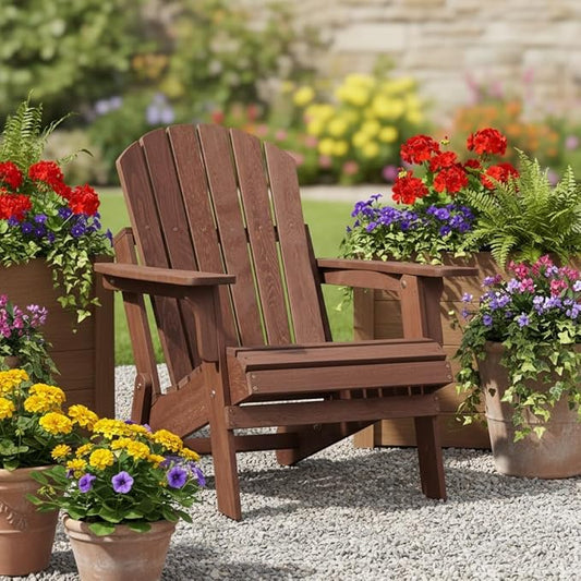 Oversize Wooden Outdoor Folding Adirondack Chair with Pre-Assembled BackRest & SeatBoard, Wood Patio Chair for Garden Backyard Porch Pool Deck Firepit-106