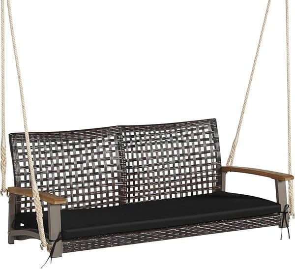 Tangkula 2 Person PE Wicker Porch Swing Bench - Photo 1