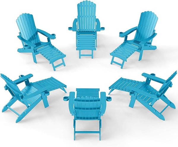 ZHUSI Folding Adirondack Chairs Set of 6 with Retractable Ottoman, Adjustable Adirondack Chair with 2 Cup Holders - Photo 1