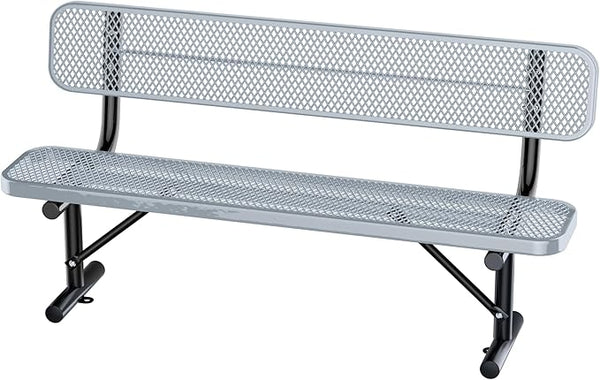 Heavy Duty Park Bench for Outside, Metal Park Bench with Back Portable Frame, Outdoor Steel Mesh Garden Bench with Backrest for Garden, Lawn, Patio, Porch, Park, Yard (Grey, 6FT/73INCH)