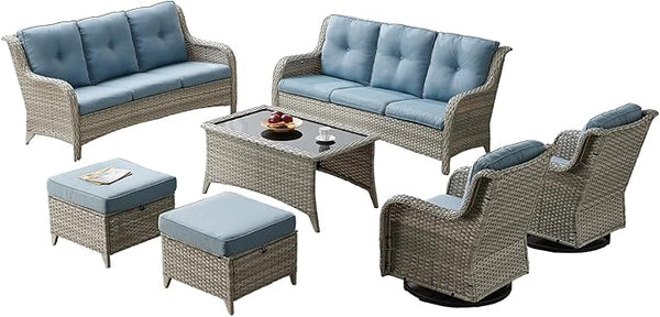 Rilyson Patio Furniture Swivel Chairs Set - 7 PC Wicker Rattan Outdoor Sectional Conversation Sets with Rocking Chairs - Photo 1