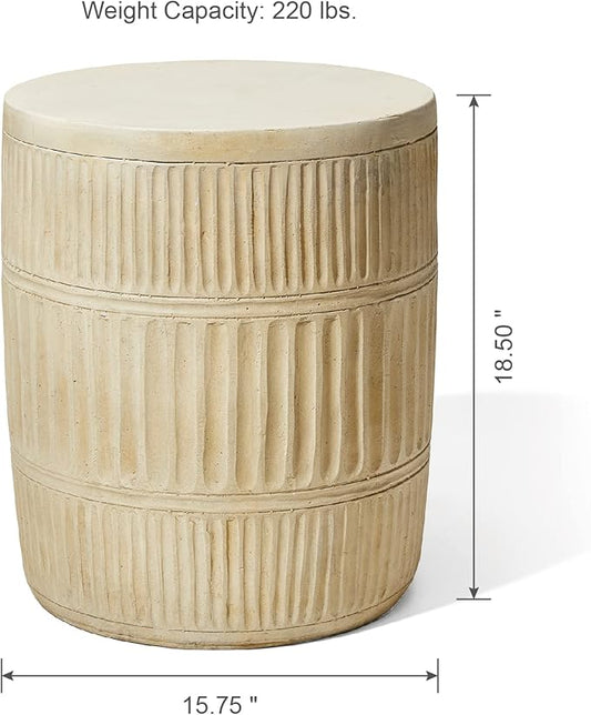 Giltzhome Antique Decorative Garden Stool, 18.5" H Heavy Duty Textured Accent Table, End Side Table, Planter Stand for Garden Patio Lawn Home Indoor Outdoor, Cream White