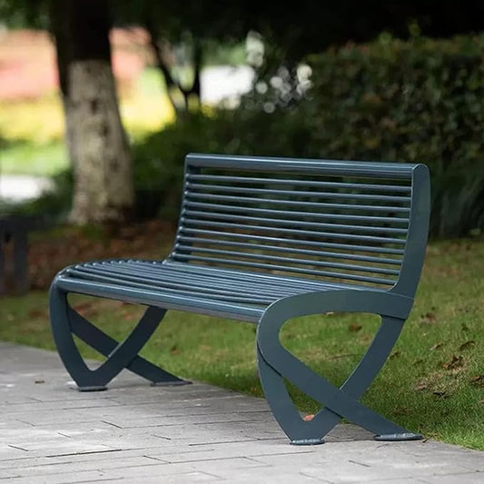 2-3 Seater Metal Garden Bench, All-Weather Park Bench Chair with Backrest, Outdoor Furniture Leisure Porch Seating for Balcony, Backyard, Lawn and Poolside