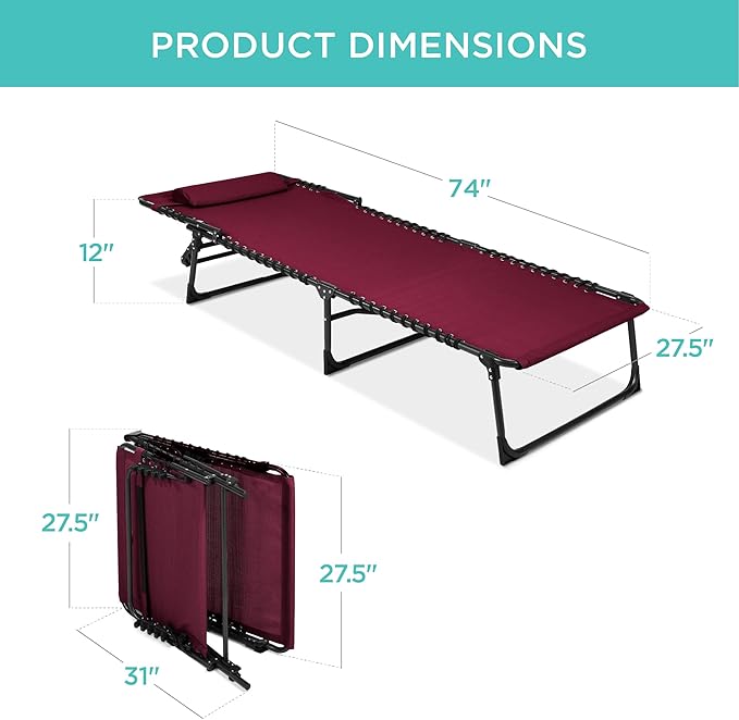 Best Choice Products Patio Chaise Lounge Chair, Portable Outdoor Folding Recliner for Lawn, w/ 8 Positions, Handles, 300lb Capacity - Wine Red
