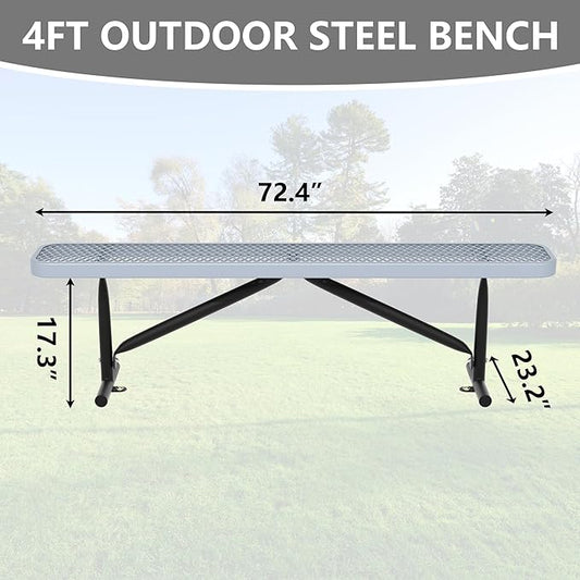 6 Feet Outdoor Steel Bench, Gray Heavy Duty Metal Park Bench for Outside, Weatherproof Dock Bench, 72" L Commercial Benches Mesh Bench for Shopping Mall, Store, Lawn, Park, Patio, Deck, Garden
