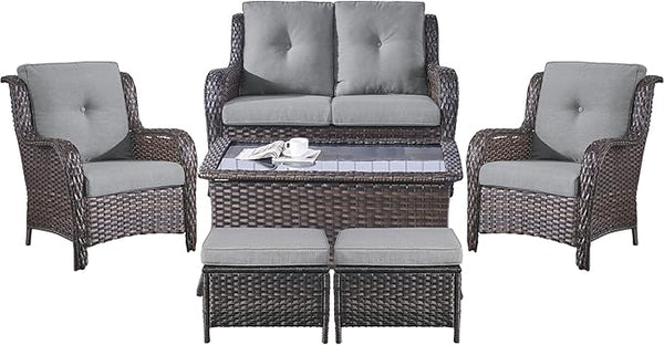 Belord 6 Pieces Patio Furniture Set Outdoor Wicker Furniture, 2 Patio Wicker Chairs with 1 Loveseat Sofa - Photo 1