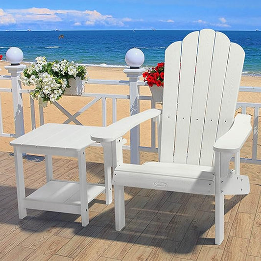 hOmeHua Weather Resistant Side Table, 17 inch Square 2-Layer Structure Wide Desktop, Imitation Wood Stripes, Easy to Assemble & Maintain, Suitable for All Indoor & Outdoor Places - White