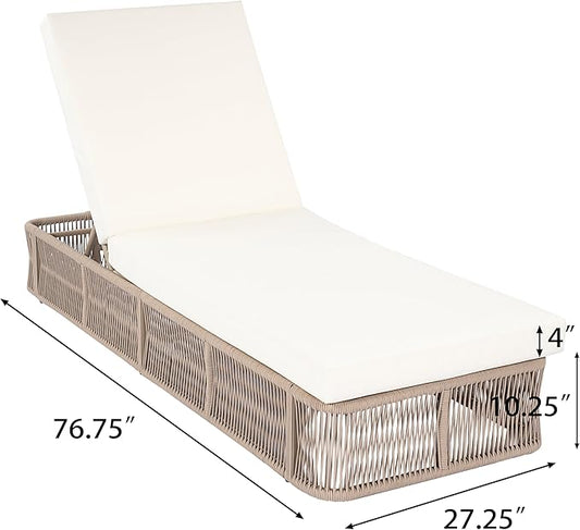 Merax 4-Pieces Outdoor Chaise Lounge Chair Set – Adjustable Woven Rope Sun Lounger with 5-Position Backrest (Frame Only) – Modern Patio Furniture for Pool, Beach & Garden, Beige