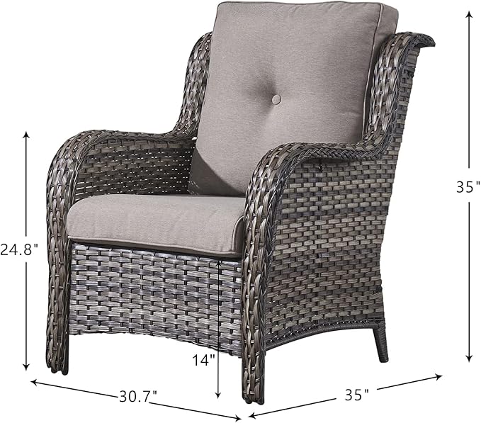 HUMMUH 4 Pieces Patio Bistro Set Wicker Patio Chairs Set of 2 with Ottomans Rattan Outdoor Furniture Conversation Set for Yard,Garden,Porch…