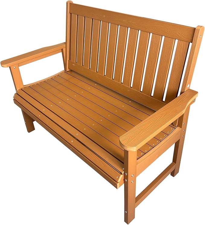 Poly Lumber Outdoor Bench, HIPS All-Weather Bench, Never Rots or Fades, for Patio, Porch, Garden and Park, 700 lbs Weight Capacity (Brown, 44-inch)
