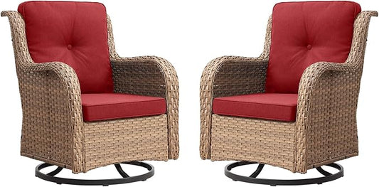 Rilyson Patio Chairs Rocking Swivel Chiar - 2 Piece Outdoor Patio Rattan Wicker Furniture Chairs Set with High Back and Deep Seating for Outside Porch Deck(Yellow/Red)