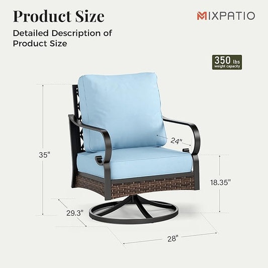 Patio Rocking Chairs Set of 2, Outdoor Sofa Chairs with Deep Seating and 5.75" Cushions, Steel Frame Porch Furniture for Lawn Backyard Deck, Blue